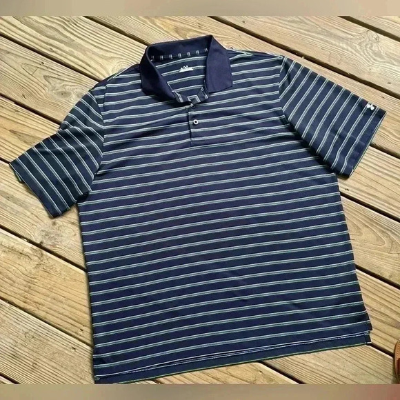 Men's Under Armor Golf Pro Navy & Green Stripe Polo Shirt Short Sleeve Sz XL PGA - Picture 7 of 10
